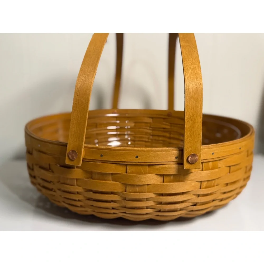 Longaberger Social Gathering Basket Brown Woven Wood Clear Protector Handles